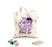 AILOONG Unbleached Canvas Tote Bag Phrase Creative Lettering Library Is Calling Must Go 340g/m² thick fabric Uses as a tool bag