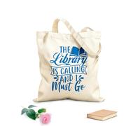 AILOONG Unbleached Canvas Tote Bag Phrase Creative Lettering Library Is Calling Must Go 340g/m² thick fabric Uses as a tool bag