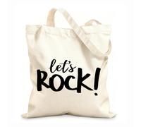 AILOONG Unbleached Canvas Tote Bag Phrase Inspirational Quote Let's Rock Home 12 oz thick fabric Uses as a tool bag 31x36cm Medium