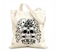 AILOONG Unbleached Canvas Tote Bag Poker Cards Gambling Gambler Skull 12 oz thick fabric Uses as a tool bag 31x36cm Medium