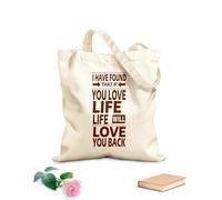 AILOONG Unbleached Canvas Tote Bag Positive Words Inspiring Mirror Love Life 340g/m² thick fabric Uses as a tool bag