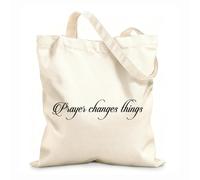 AILOONG Unbleached Canvas Tote Bag Prayer Changes Things Motivation Religion Quote Words Inspiring Letters 12 oz thick fabric Uses as a tool bag 31x36cm Medium