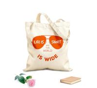 AILOONG Unbleached Canvas Tote Bag Qoute Life is Short and the World is Wide 340g/m² thick fabric Uses as a tool bag