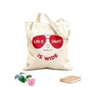 AILOONG Unbleached Canvas Tote Bag Qoute Life is Short and the World is Wide 340g/m² thick fabric Uses as a tool bag