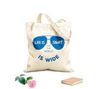 AILOONG Unbleached Canvas Tote Bag Qoute Life is Short and the World is Wide 340g/m² thick fabric Uses as a tool bag
