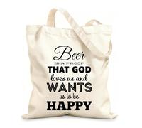 AILOONG Unbleached Canvas Tote Bag Quotes Words Inspire Beer Is A Proof That God Loves Us 12 oz thick fabric Uses as a tool bag 31x36cm Medium