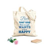 AILOONG Unbleached Canvas Tote Bag Quotes Words Inspire Beer Is A Proof That God Loves Us 340g/m² thick fabric Uses as a tool bag