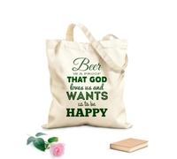 AILOONG Unbleached Canvas Tote Bag Quotes Words Inspire Beer Is A Proof That God Loves Us 340g/m² thick fabric Uses as a tool bag