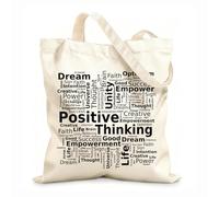 AILOONG Unbleached Canvas Tote Bag Quotes Words Letters about Positive Thinking 12 oz thick fabric Uses as a tool bag 31x36cm Medium