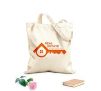 AILOONG Unbleached Canvas Tote Bag Real Estate Enjoy Your Life Motivation Phrase Key 340g/m² thick fabric Uses as a tool bag
