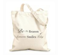 AILOONG Unbleached Canvas Tote Bag Reason To Smile Inspirational Motivation Words Letters 12 oz thick fabric Uses as a tool bag 25x30cm Small