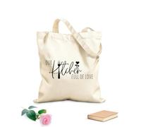 AILOONG Unbleached Canvas Tote Bag Romantic Phrase Our Kitchen Full Of Love Words 12 oz thick fabric Uses as a tool bag 25x30cm Small