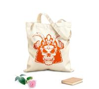 AILOONG Unbleached Canvas Tote Bag Samurai Helmet Skull Asian Style 340g/m² thick fabric Uses as a tool bag