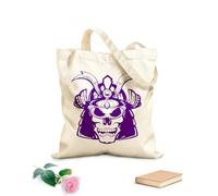 AILOONG Unbleached Canvas Tote Bag Samurai Helmet Skull Asian Style 340g/m² thick fabric Uses as a tool bag