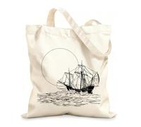 AILOONG Unbleached Canvas Tote Bag Ship Boat Sea Travel Ocean Sunset Trip 12 oz thick fabric Uses as a tool bag 25x30cm Small
