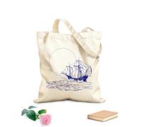 AILOONG Unbleached Canvas Tote Bag Ship Boat Sea Travel Ocean Sunset Trip 340g/m² thick fabric Uses as a tool bag