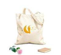 AILOONG Unbleached Canvas Tote Bag Silhouette Crow Raven Moon Crescent Stars Night 340g/m² thick fabric Uses as a tool bag