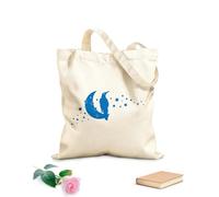 AILOONG Unbleached Canvas Tote Bag Silhouette Crow Raven Moon Crescent Stars Night 340g/m² thick fabric Uses as a tool bag