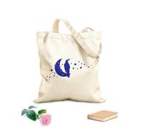 AILOONG Unbleached Canvas Tote Bag Silhouette Crow Raven Moon Crescent Stars Night 340g/m² thick fabric Uses as a tool bag