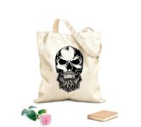 AILOONG Unbleached Canvas Tote Bag Skull Barbershop Skeleton Haircut Beard 12 oz thick fabric Uses as a tool bag 25x30cm Small