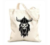 AILOONG Unbleached Canvas Tote Bag Skull Viking Head Warrior Helmet Medieval 12 oz thick fabric Uses as a tool bag 35x40cm Large
