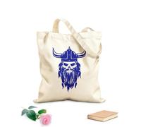 AILOONG Unbleached Canvas Tote Bag Skull Viking Head Warrior Helmet Medieval 340g/m² thick fabric Uses as a tool bag