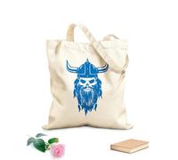 AILOONG Unbleached Canvas Tote Bag Skull Viking Head Warrior Helmet Medieval 340g/m² thick fabric Uses as a tool bag