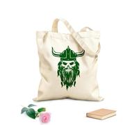AILOONG Unbleached Canvas Tote Bag Skull Viking Head Warrior Helmet Medieval 340g/m² thick fabric Uses as a tool bag