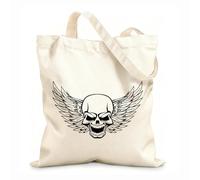 AILOONG Unbleached Canvas Tote Bag Skull Wings Death Garage Car 12 oz thick fabric Uses as a tool bag 31x36cm Medium