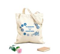 AILOONG Unbleached Canvas Tote Bag Teamwork Makes The Dream Work Office Quote Gears Words Saying Business 340g/m² thick fabric Uses as a tool bag
