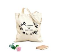 AILOONG Unbleached Canvas Tote Bag Teamwork Makes The Dream Work Office Quote Gears Words Saying Business 12 oz thick fabric Uses as a tool bag 31x36cm Medium