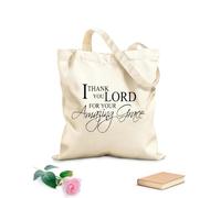 AILOONG Unbleached Canvas Tote Bag Thank You Lord Grace Religion 12 oz thick fabric Uses as a tool bag 31x36cm Medium