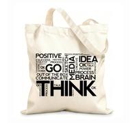 AILOONG Unbleached Canvas Tote Bag Think Positive Thinking Idea Words Office Space 12 oz thick fabric Uses as a tool bag 25x30cm Small