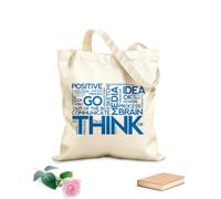 AILOONG Unbleached Canvas Tote Bag Think Positive Thinking Idea Words Office Space 340g/m² thick fabric Uses as a tool bag