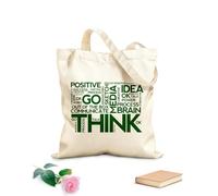 AILOONG Unbleached Canvas Tote Bag Think Positive Thinking Idea Words Office Space 340g/m² thick fabric Uses as a tool bag