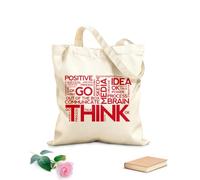 AILOONG Unbleached Canvas Tote Bag Think Positive Thinking Idea Words Office Space 340g/m² thick fabric Uses as a tool bag