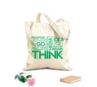 AILOONG Unbleached Canvas Tote Bag Think Positive Thinking Idea Words Office Space 340g/m² thick fabric Uses as a tool bag