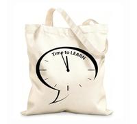 AILOONG Unbleached Canvas Tote Bag Time to Learn Classroom Quote School Clock 12 oz thick fabric Uses as a tool bag 31x36cm Medium