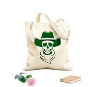 AILOONG Unbleached Canvas Tote Bag Western Cowboy Hat Skull Wild West 340g/m² thick fabric Uses as a tool bag