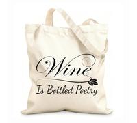 AILOONG Unbleached Canvas Tote Bag Wine Poetry Alcohol Drink Cafe 12 oz thick fabric Uses as a tool bag 31x36cm Medium