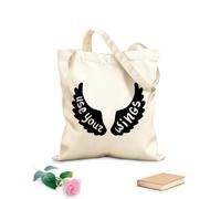 AILOONG Unbleached Canvas Tote Bag Wings Feathers Words Quote Use Your Wings 12 oz thick fabric Uses as a tool bag 35x40cm Large