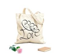 AILOONG Unbleached Canvas Tote Bag Word LOVE Hearts Funny Faces 12 oz thick fabric Uses as a tool bag 25x30cm Small