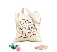 AILOONG Unbleached Canvas Tote Bag Word LOVE Hearts Funny Faces 340g/m² thick fabric Uses as a tool bag