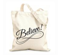 AILOONG Unbleached Canvas Tote Bag Word Quote Lettering Believe Sign Of Infinity 12 oz thick fabric Uses as a tool bag 25x30cm Small