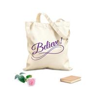 AILOONG Unbleached Canvas Tote Bag Word Quote Lettering Believe Sign Of Infinity 340g/m² thick fabric Uses as a tool bag