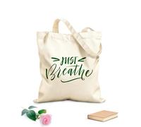 AILOONG Unbleached Canvas Tote Bag Words Just Breathe Letters Yoga Studio 340g/m² thick fabric Uses as a tool bag