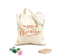 AILOONG Unbleached Canvas Tote Bag Words Just Breathe Letters Yoga Studio 340g/m² thick fabric Uses as a tool bag