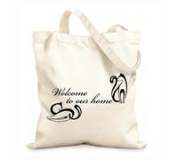 AILOONG Unbleached Canvas Tote Bag Words Quote Welcome To Our Home Abstract Cats 12 oz thick fabric Uses as a tool bag 25x30cm Small