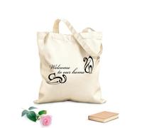 AILOONG Unbleached Canvas Tote Bag Words Quote Welcome To Our Home Abstract Cats 12 oz thick fabric Uses as a tool bag 35x40cm Large