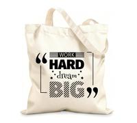 AILOONG Unbleached Canvas Tote Bag Work Hard Dream Big Quote Home 12 oz thick fabric Uses as a tool bag 35x40cm Large